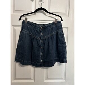 American Eagle 12 Denim Mini Skirt Blue Jeans Button Up Front Y2K Pocket Patch